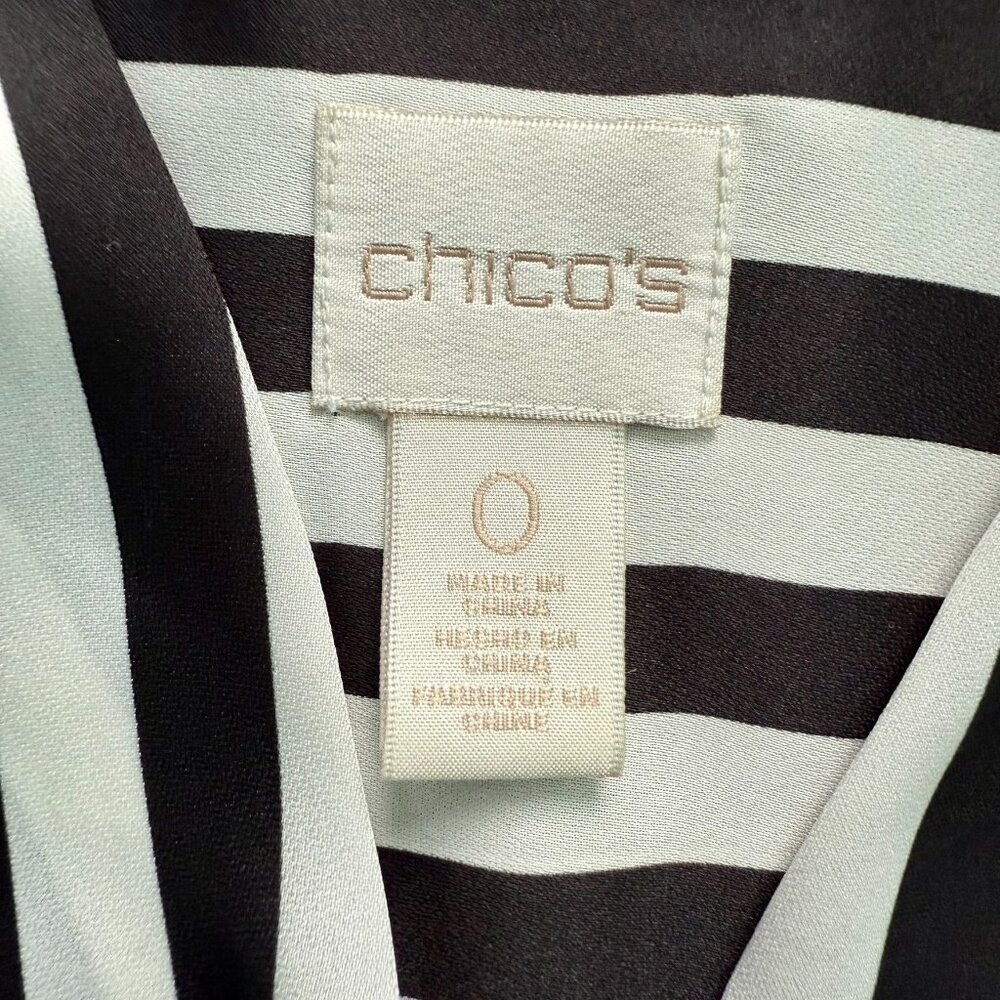 CHICO'S | Black & White Silky Hi-Low Top Sz Small - Picture 4 of 6